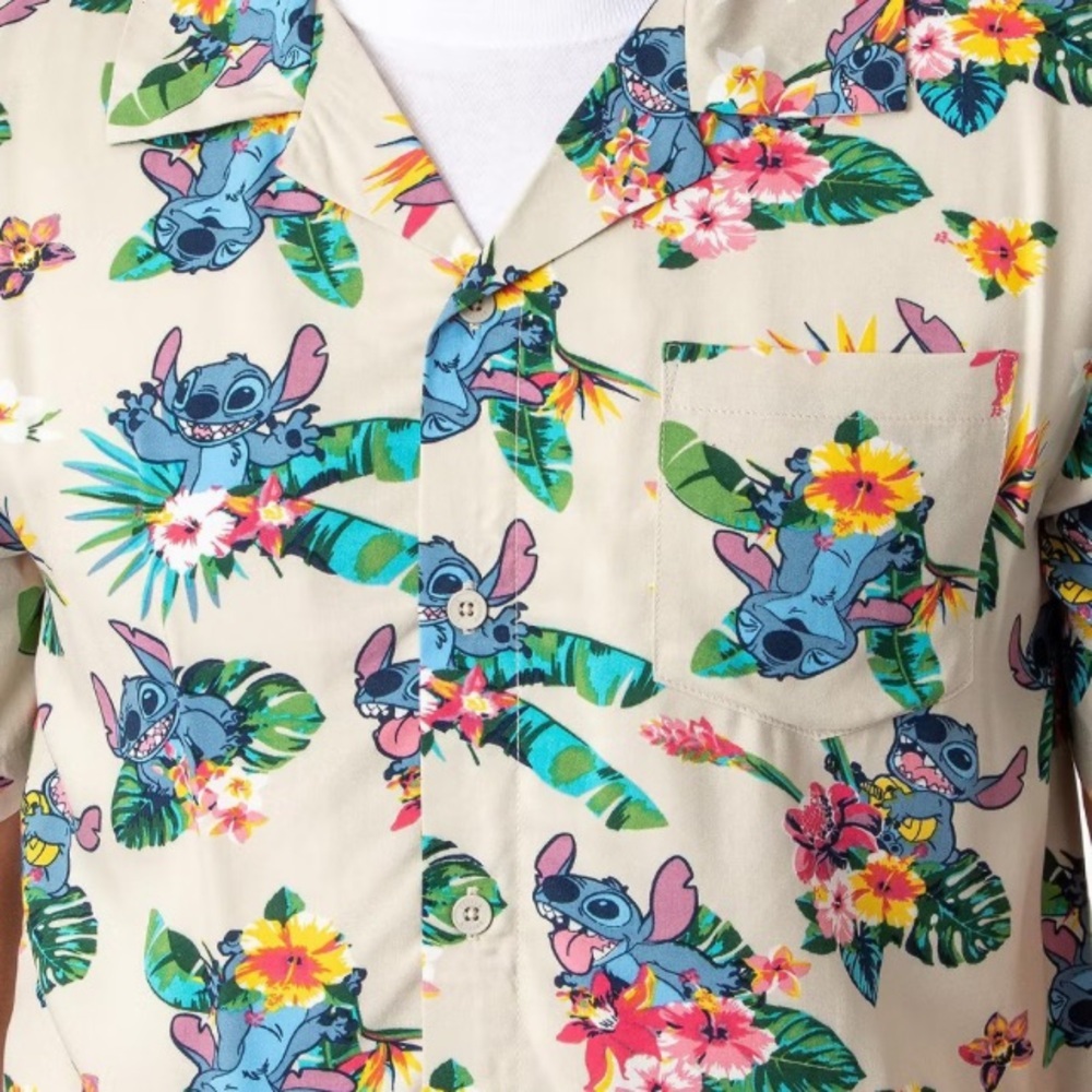 Disney Stitch Hawaiian Shirt Mens Large Rayon Tropical Button-Up, Cool Dad - Picture 11 of 11